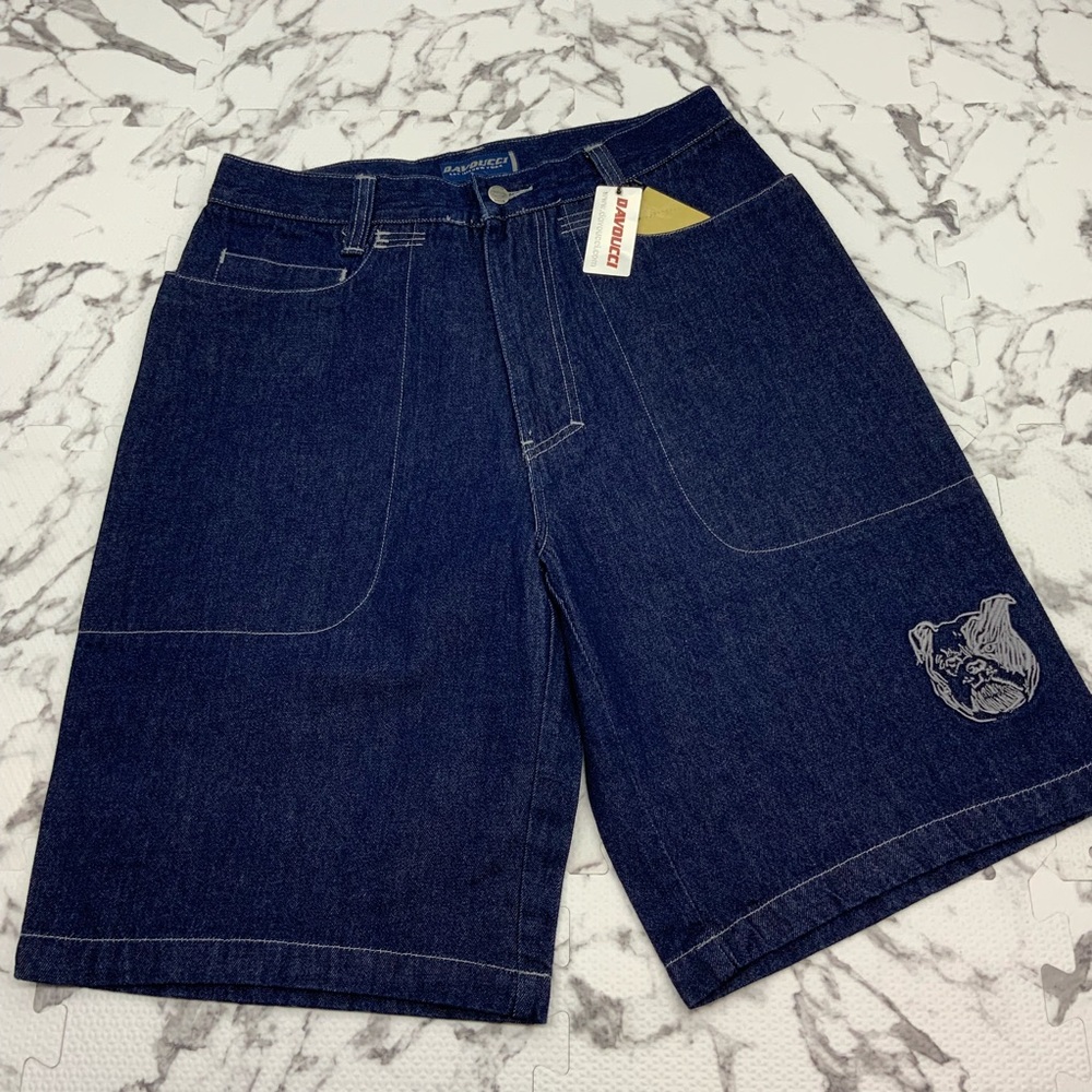 Men's Davoucci Dark Blue Bulldog Denim Shorts